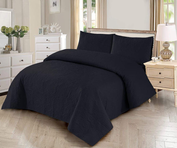BEDSPREAD 3 - PCS SET [LIGHT - FILLING] - DARK BLACK PLAIN - IMPERIAL FABRICS