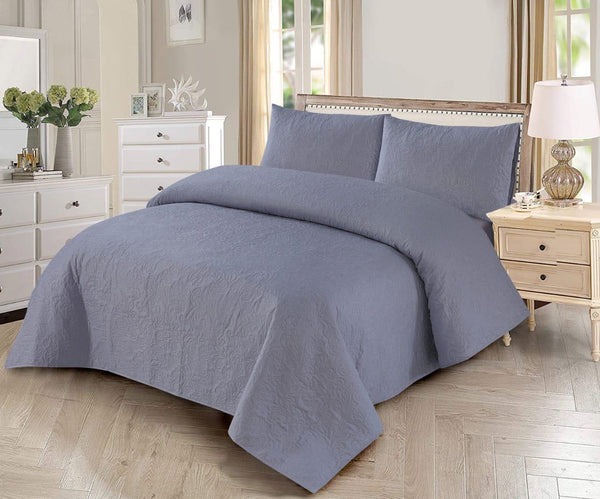 BEDSPREAD 3 - PCS SET [LIGHT - FILLING] - SLATE BLUE PLAIN - IMPERIAL FABRICS