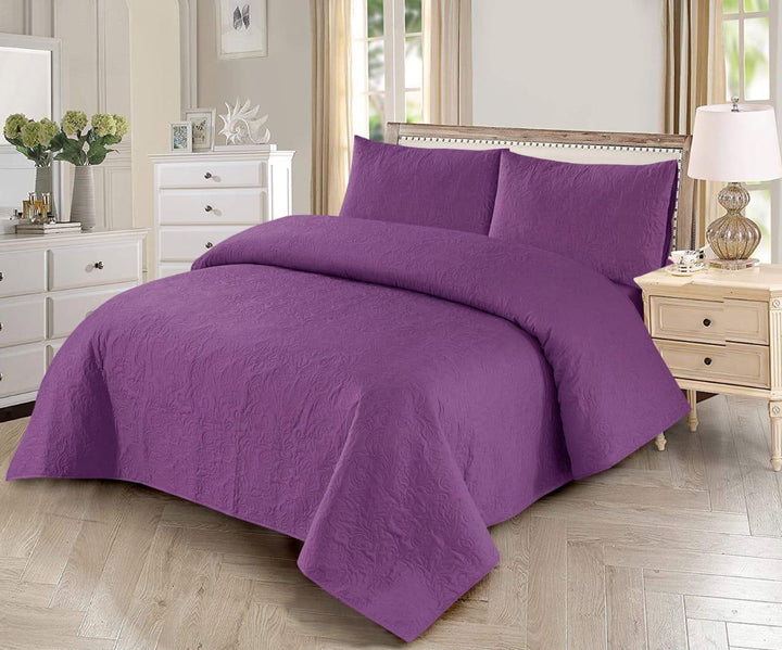 BEDSPREAD 3 - PCS SET [LIGHT - FILLING] - SOLID PURPLE PLAIN - IMPERIAL FABRICS