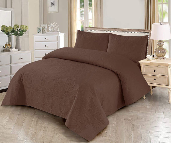 BEDSPREAD 3 - PCS SET [LIGHT - FILLING] - WOODEN BROWN PLAIN - IMPERIAL FABRICS