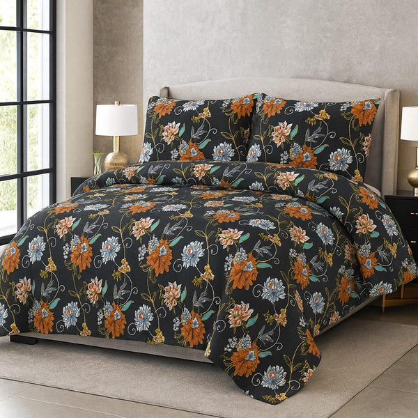 Black Floral Vine – 3 Piece Bedsheet Set - IMPERIAL FABRICS