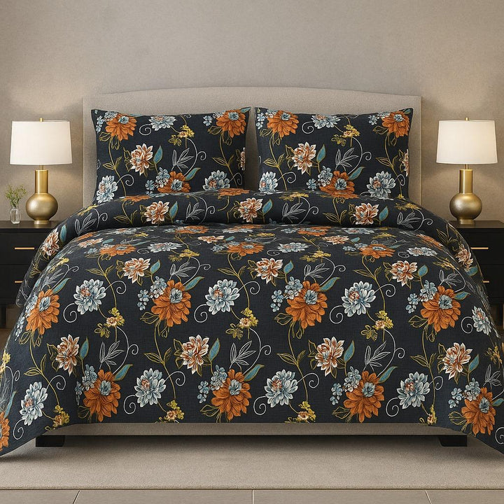 Black Floral Vine – 3 Piece Bedsheet Set - IMPERIAL FABRICS