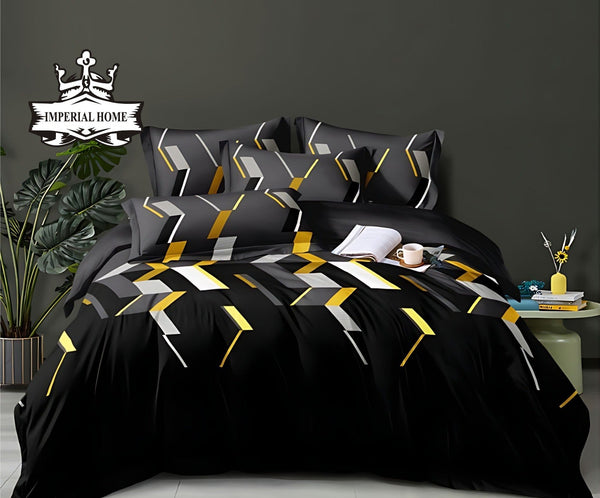 BLACK & GOLD GEOMETRIC LUXE 3 - PCS BED - SET - IMPERIAL FABRICS