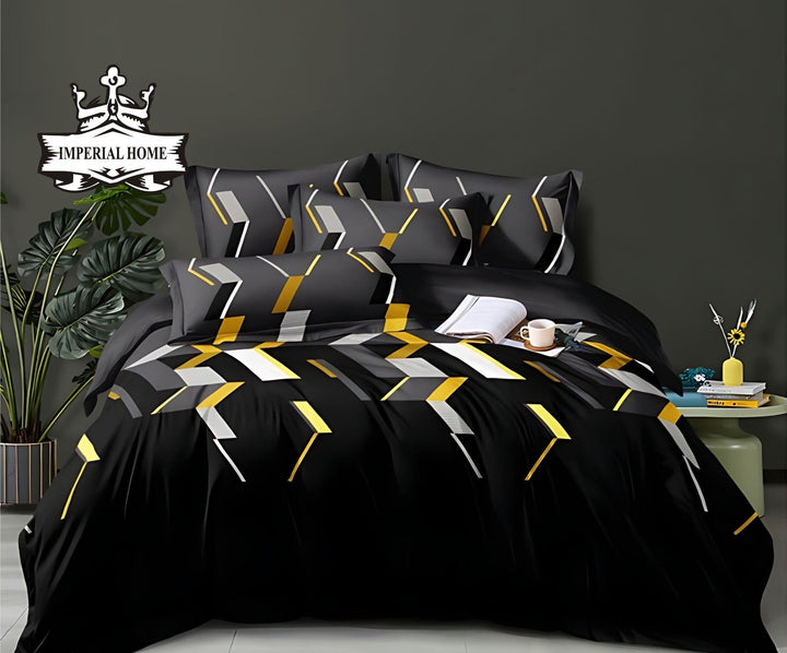 BLACK & GOLD GEOMETRIC LUXE 3 - PCS BED - SET - IMPERIAL FABRICS