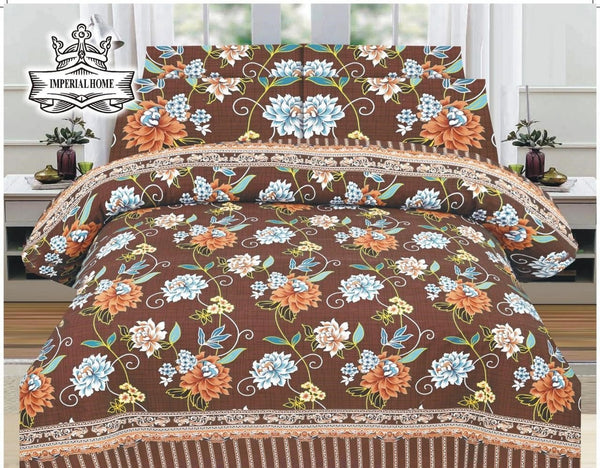 BROWN FLORAL 6 - PIECE QUILTED BEDDING SET – 1 COMFORTER, 1 FLAT SHEET & 4 PILLOWCASES - IMPERIAL FABRICS