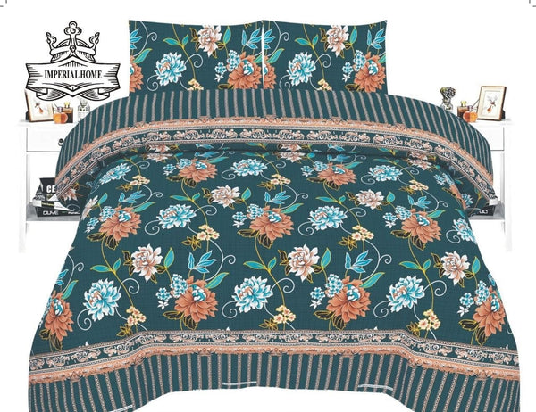FLORAL GREEN LEAVES 6 - PIECE QUILTED BEDDING SET – 1 COMFORTER, 1 FLAT SHEET & 4 PILLOWCASES - IMPERIAL FABRICS