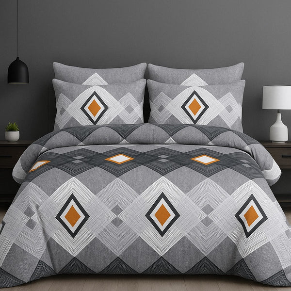 Geometric Diamond Gray– 3 Piece Bedsheet Set - IMPERIAL FABRICS