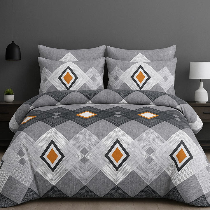 Geometric Diamond Gray– 3 Piece Bedsheet Set - IMPERIAL FABRICS
