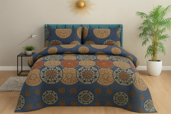 GEOMETRIC MOSAIC NAVY BLUE 3 - PCS BEDSHEET - IMPERIAL FABRICS