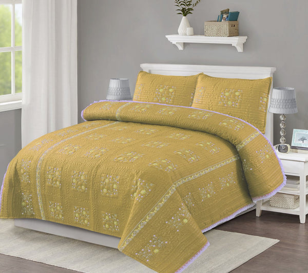 GOLDEN THREAD 3 - PIECE QUILTED EMBROIDERED BEDDING SET - IMPERIAL FABRICS