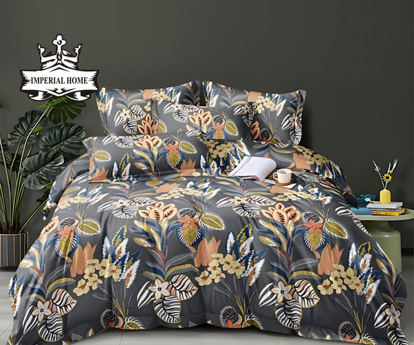 GRAY FLORAL 3 - PCS BED - SET - IMPERIAL FABRICS