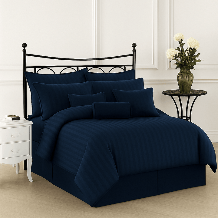 NAVY BLUE - STRIPE BEDSHEET 3 - SET - IMPERIAL FABRICS