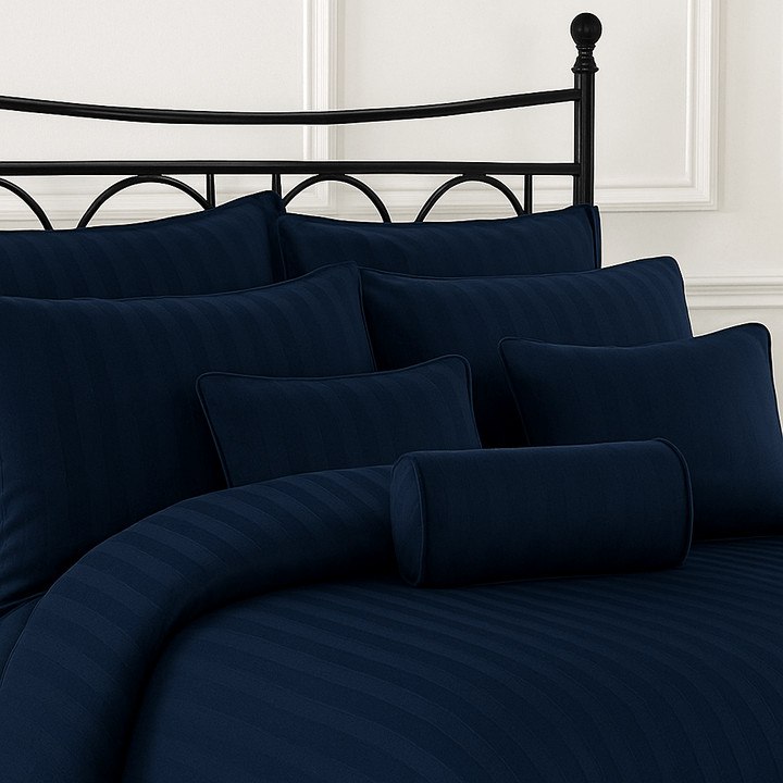 NAVY BLUE - STRIPE BEDSHEET 3 - SET - IMPERIAL FABRICS
