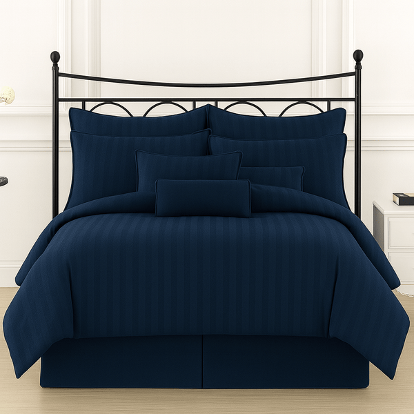 NAVY BLUE - STRIPE BEDSHEET 3 - SET - IMPERIAL FABRICS