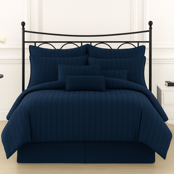 NAVY BLUE - STRIPE BEDSHEET 3 - SET - IMPERIAL FABRICS