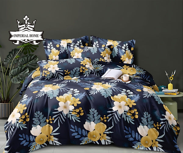 NAVY FLORAL 3 - PCS BED - SET - IMPERIAL FABRICS