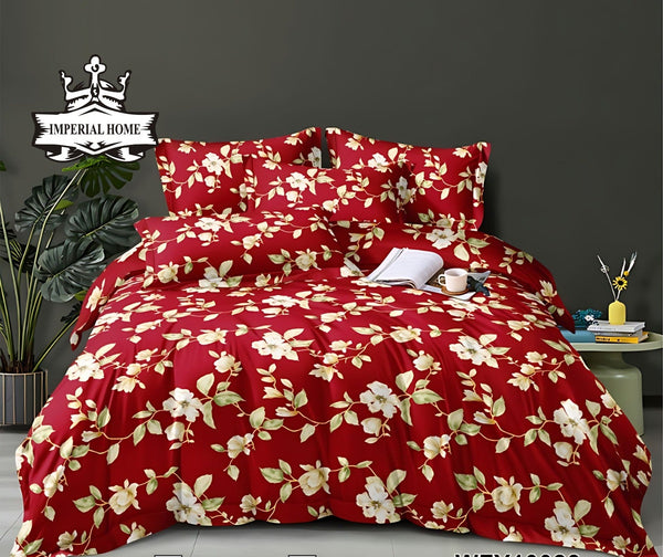 RED FLORAL 3 - PCS BED - SET - IMPERIAL FABRICS