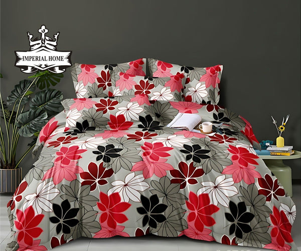 RED FLORAL 3 - PCS BED - SET - IMPERIAL FABRICS