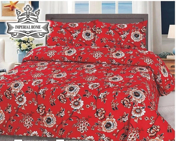 Red Floral 6 - PIECE QUILTED BEDDING SET – 1 COMFORTER, 1 FLAT SHEET & 4 PILLOWCASES - IMPERIAL FABRICS