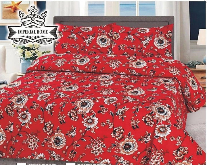 Red Floral 6 - PIECE QUILTED BEDDING SET – 1 COMFORTER, 1 FLAT SHEET & 4 PILLOWCASES - IMPERIAL FABRICS