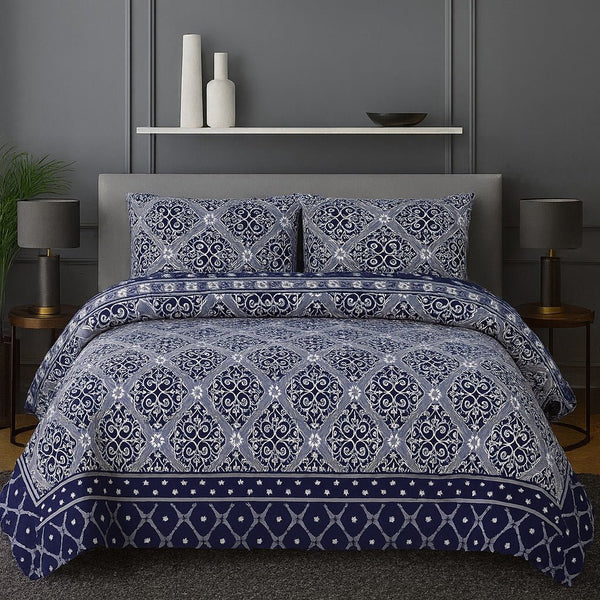 ROYAL BLOOM BLUE 3 - PCS BEDSHEET - IMPERIAL FABRICS