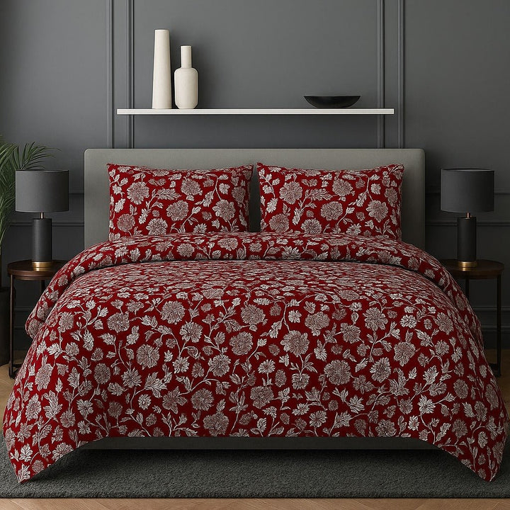 ROYAL BLOOM RED 3 - PCS BEDSHEET - IMPERIAL FABRICS