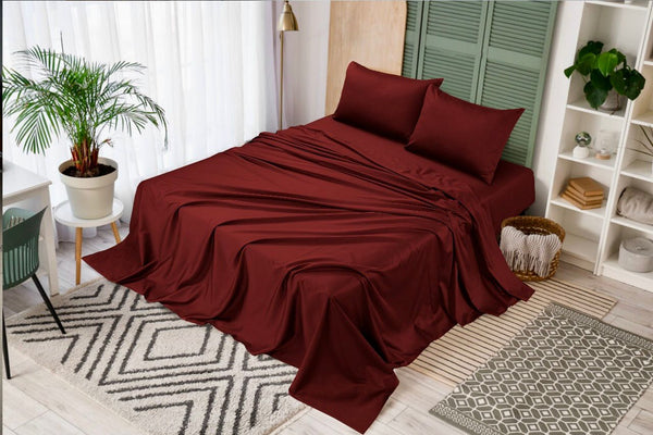 Royal Maroon – 3PC Cotton Satin Bedsheet Set - IMPERIAL FABRICS