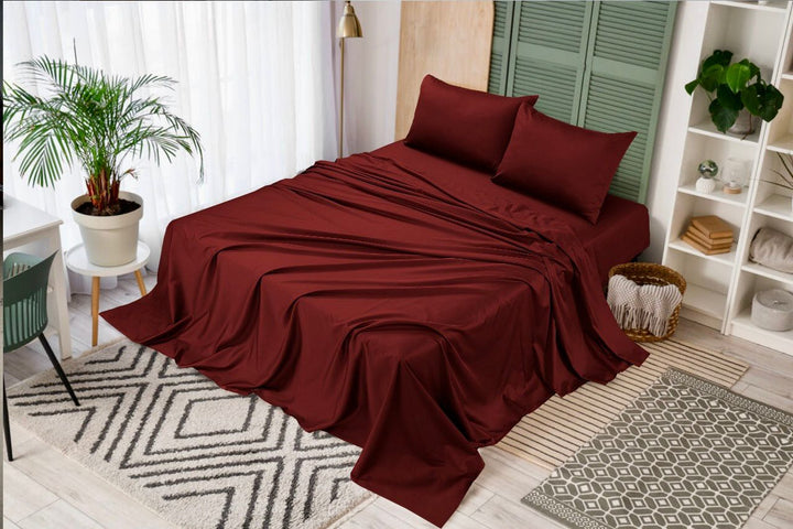 Royal Maroon – 3PC Cotton Satin Bedsheet Set - IMPERIAL FABRICS