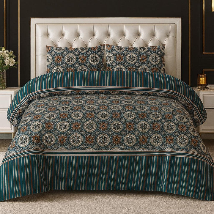 Rust & Blue Floral – 3 Piece Bedsheet Set - IMPERIAL FABRICS