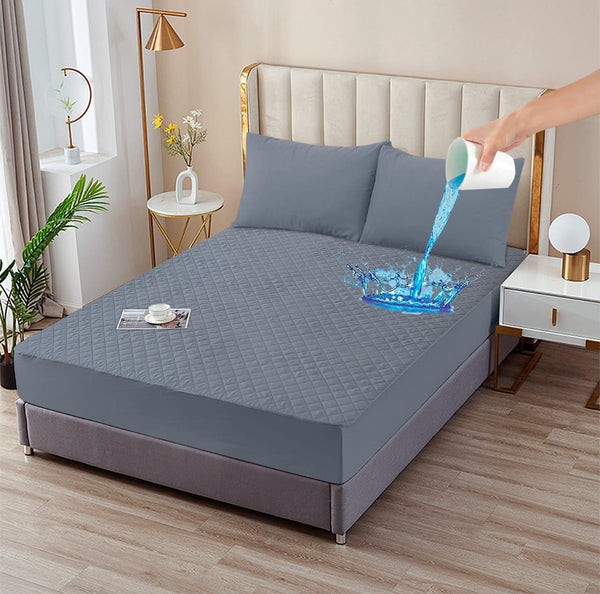 WATER PROOF - MICROFIBER QUILTED MATTRESS PROTECTOR (GRAY) - IMPERIAL FABRICS