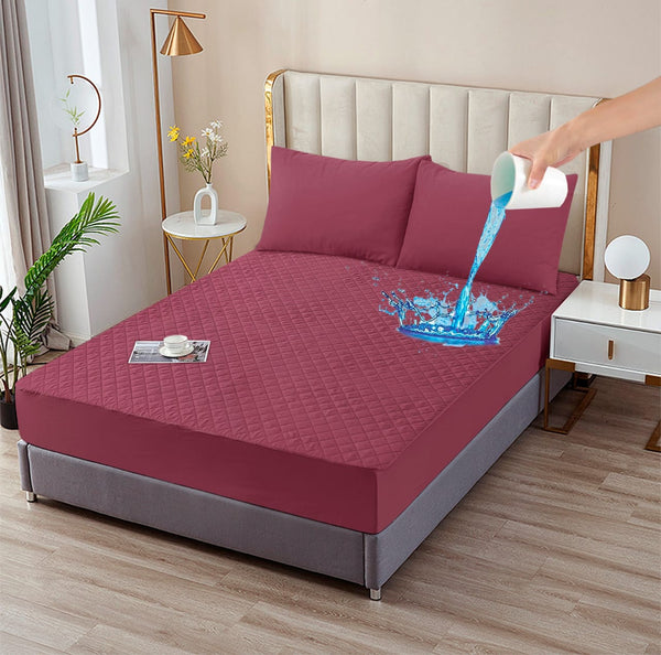 WATER PROOF - MICROFIBER QUILTED MATTRESS PROTECTOR (MAROON) - IMPERIAL FABRICS