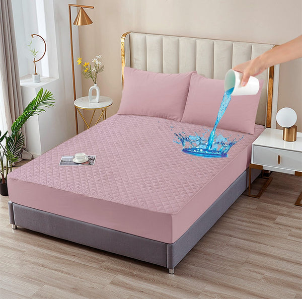 WATER PROOF - MICROFIBER QUILTED MATTRESS PROTECTOR (PINK) - IMPERIAL FABRICS