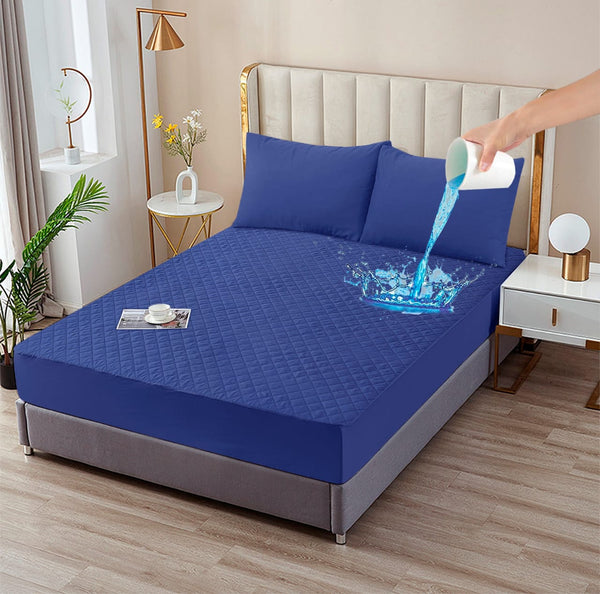 WATER PROOF - MICROFIBER QUILTED MATTRESS PROTECTOR (ROYAL BLUE) - IMPERIAL FABRICS