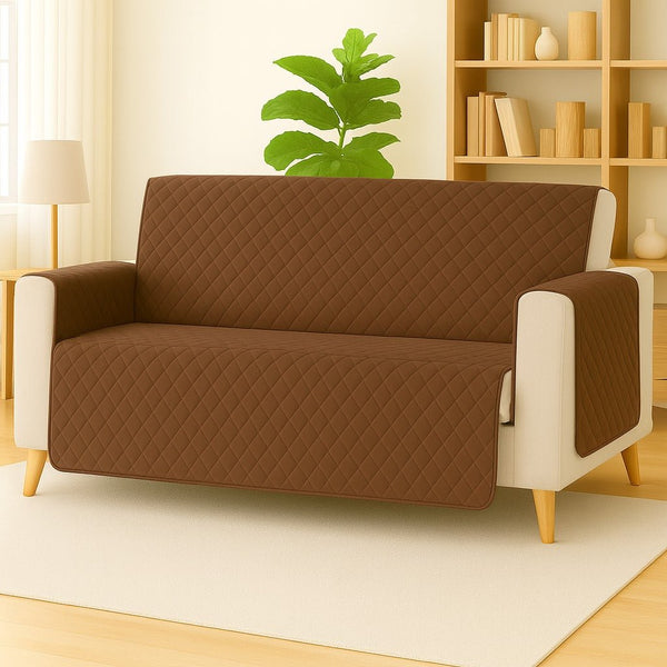 WOOD BROWN - PREMIUM QUILTED SOFA COVER(2 - SEATER) - IMPERIAL FABRICS